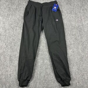 Champion Jogger Pants Mens Medium Black Elastic Waist Drawstring Logo Athletic